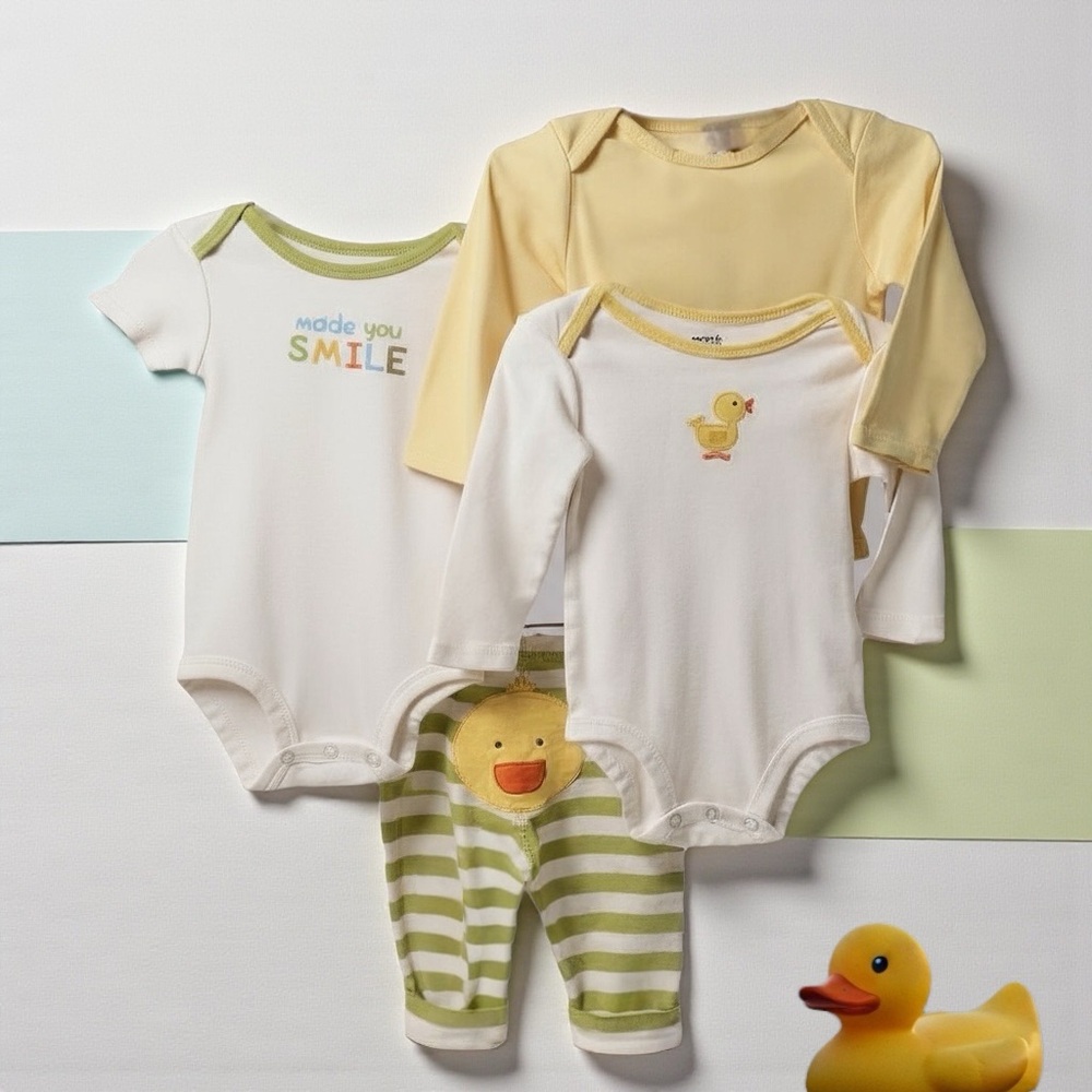 Old Navy&Carters - Duck and Smile Baby Bundle - Yellow, White, and Green